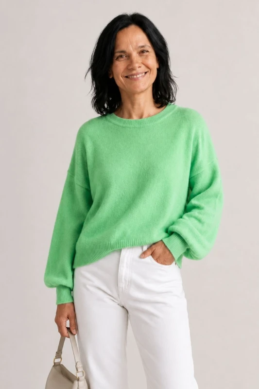 Sweter damski zielony/miętowy 30% baby alpaka oversize Made in Italy