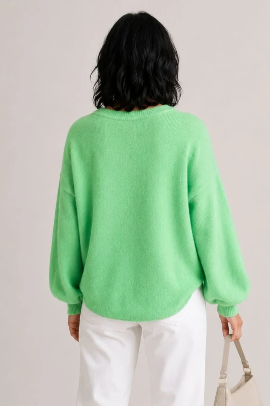 Sweter damski zielony/miętowy 30% baby alpaka oversize Made in Italy