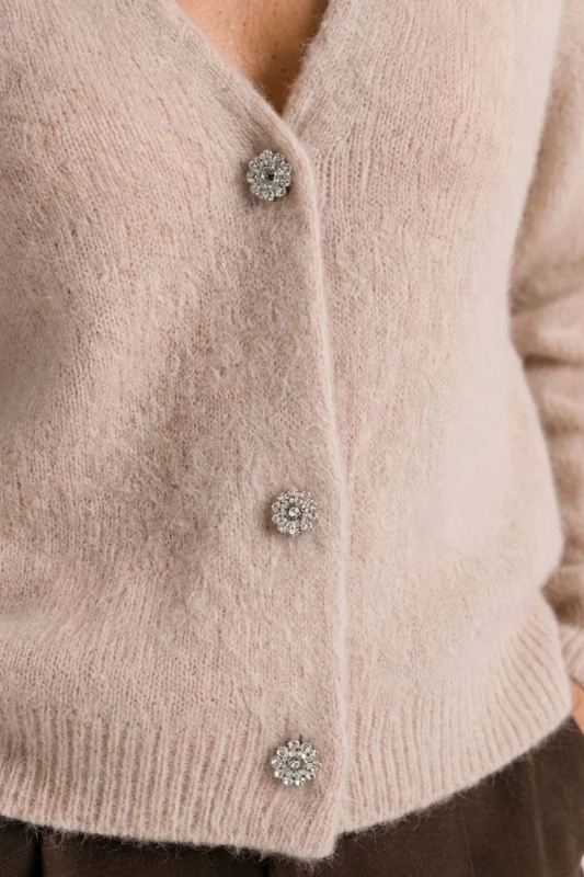 Sweter kardigan damski beżowy 30% alpaka ozdobne guziki Italy