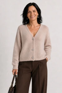 Sweter kardigan damski beżowy 30% alpaka ozdobne guziki Italy
