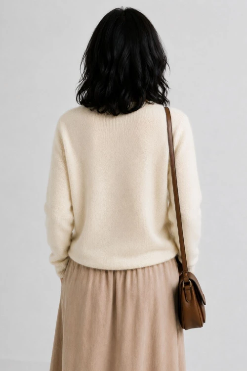 Sweter damski kremowy 30% moher dekolt V Made in Italy