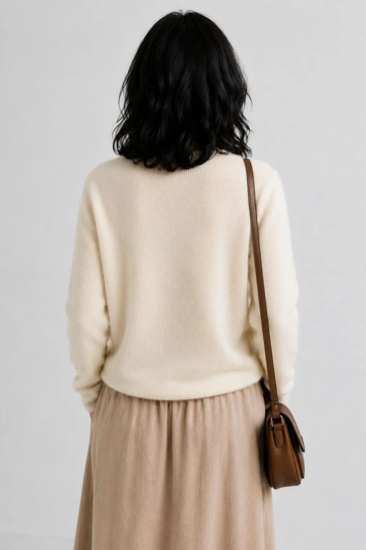 Sweter damski kremowy 30% moher dekolt V Made in Italy