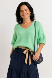 Sweter damski zielony/miętowy z domieszką moheru i wełny Made in Italy