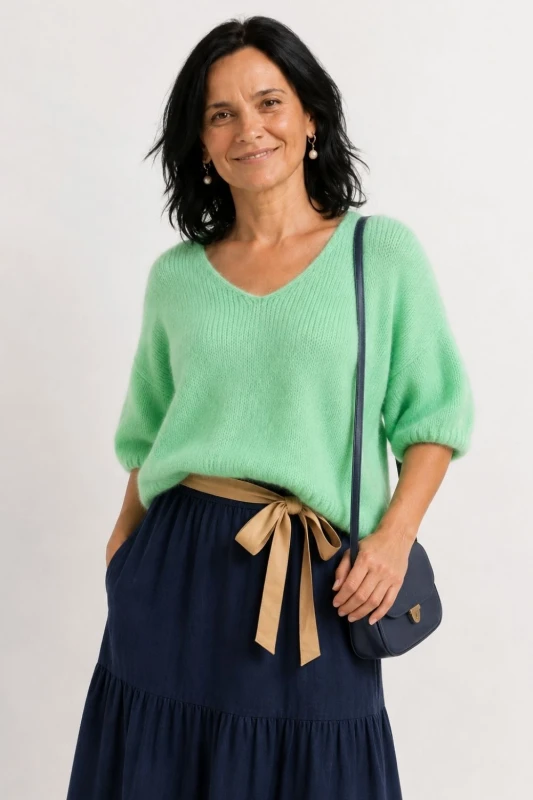 Sweter damski zielony/miętowy z domieszką moheru i wełny Made in Italy