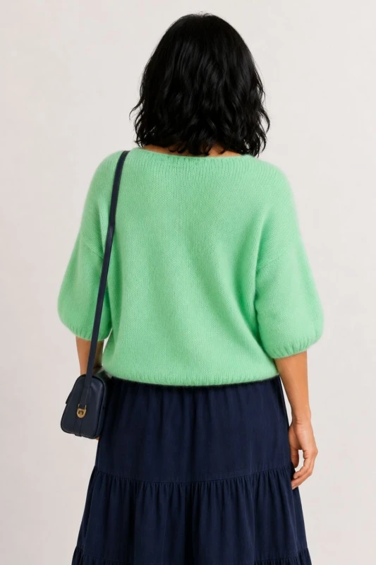 Sweter damski zielony/miętowy z domieszką moheru i wełny Made in Italy