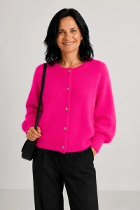 Sweter kardigan damski neonowy różowy 40% moher Italy S/M