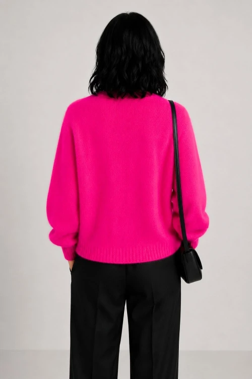 Sweter kardigan damski neonowy różowy 40% moher Italy S/M