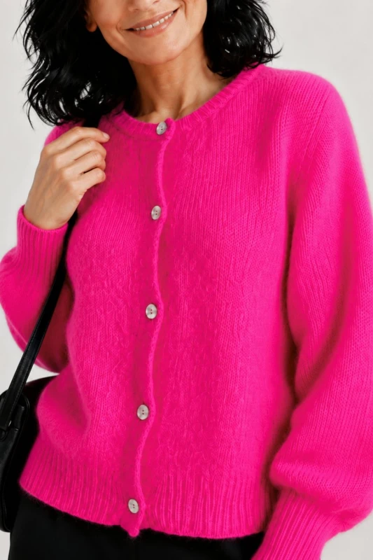 Sweter kardigan damski neonowy różowy 40% moher Italy S/M