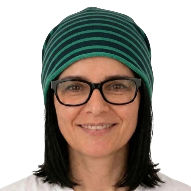 Czapka damska Beanie włoska cienka smerfetka zielona w paski