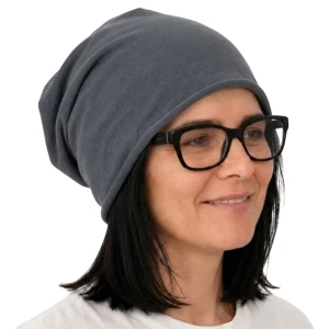 Czapka damska Beanie włoska cienka smerfetka grafitowa