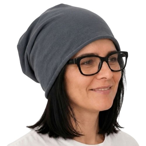 Czapka damska Beanie włoska cienka smerfetka grafitowa