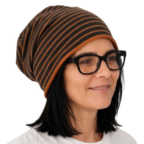 Czapka damska Beanie włoska cienka smerfetka ruda w paski