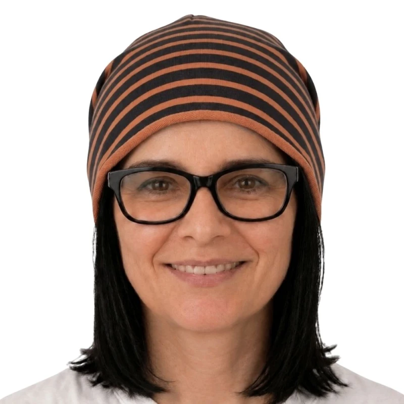 Czapka damska Beanie włoska cienka smerfetka ruda w paski
