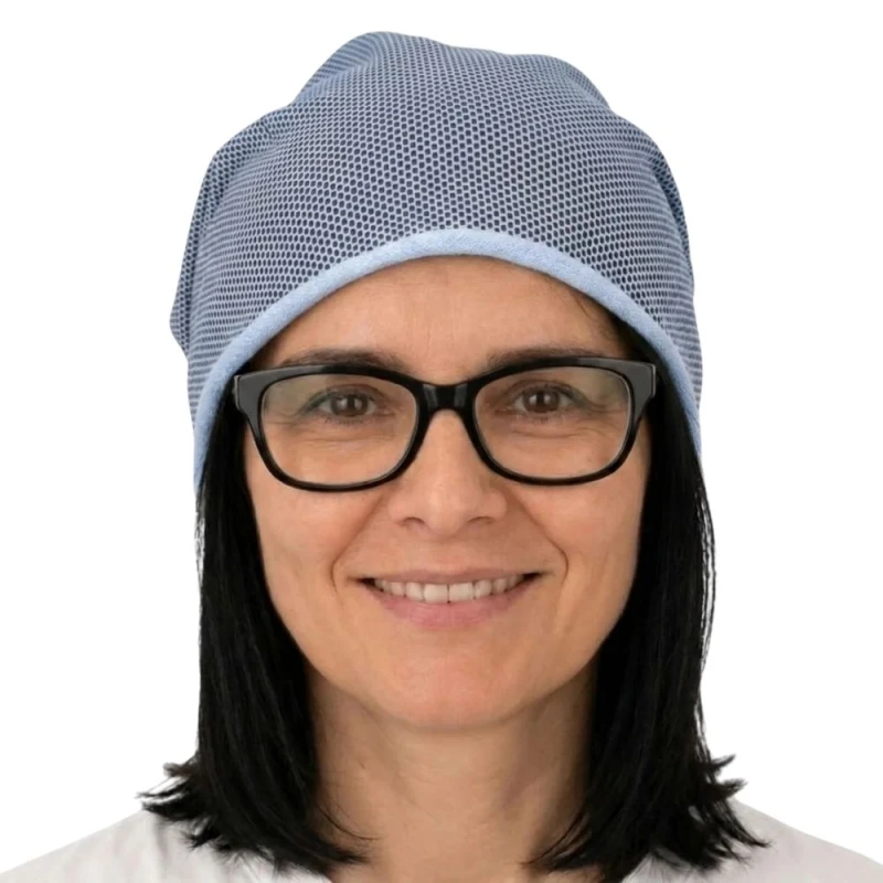 Czapka damska Beanie włoska cienka smerfetka błękitna w drobny wzór