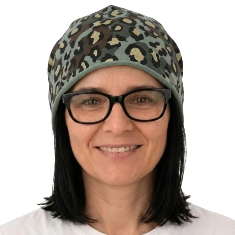 Czapka damska Beanie włoska cienka smerfetka zielona moro panterka