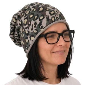 Czapka damska Beanie włoska cienka smerfetka beżowa moro panterka  