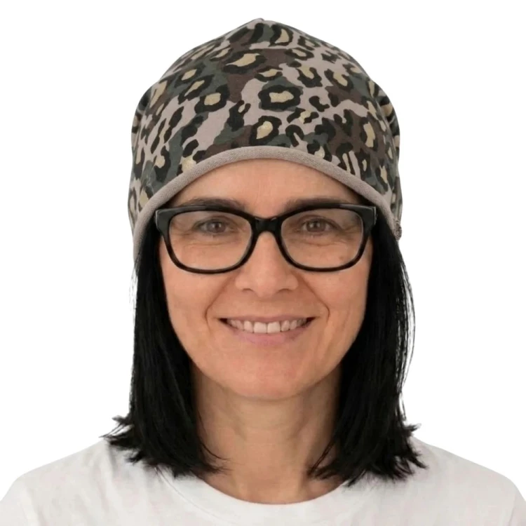 Czapka damska Beanie włoska cienka smerfetka beżowa moro panterka
