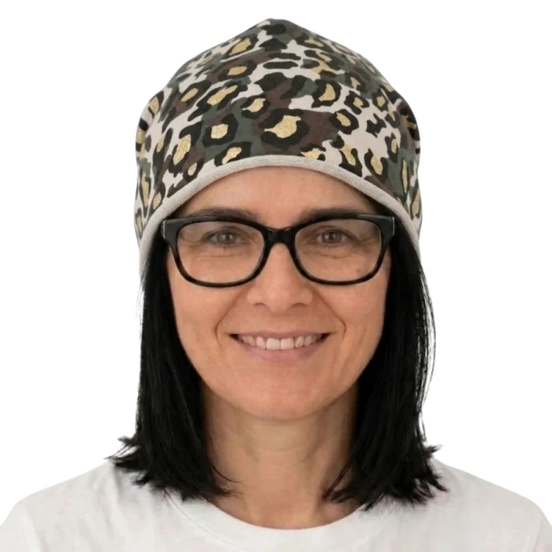 Czapka damska Beanie włoska cienka smerfetka kremowa moro panterka
