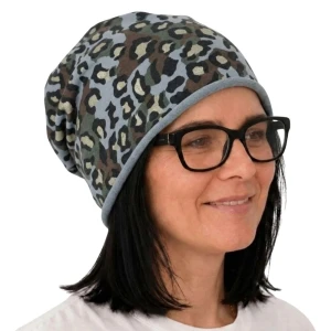 Czapka damska Beanie włoska cienka smerfetka szara moro panterka  