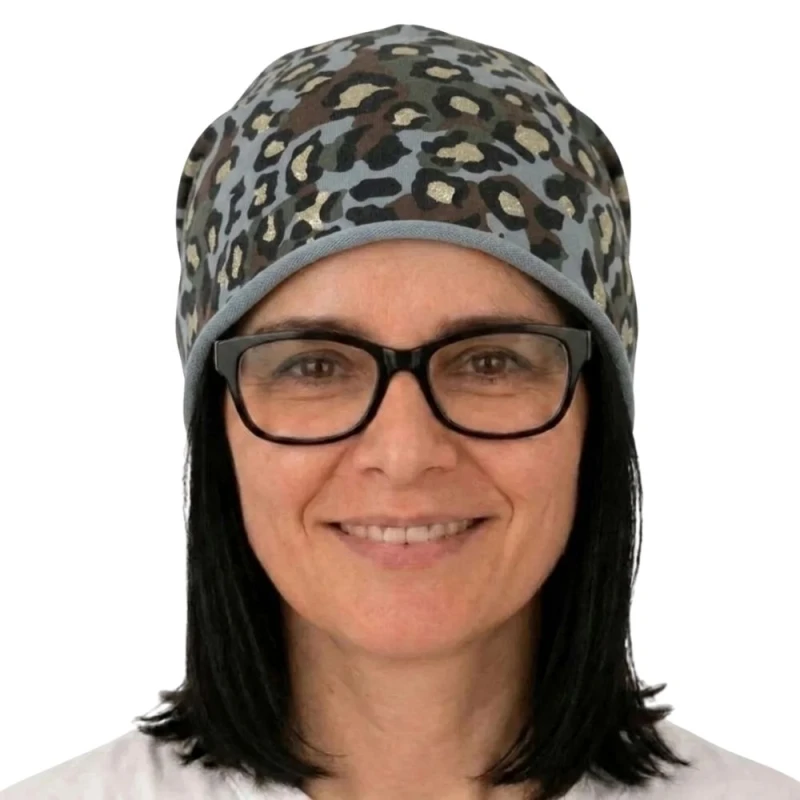 Czapka damska Beanie włoska cienka smerfetka szara moro panterka