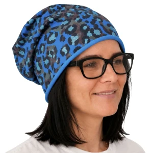 Czapka damska Beanie włoska cienka smerfetka chabrowa moro panterka   