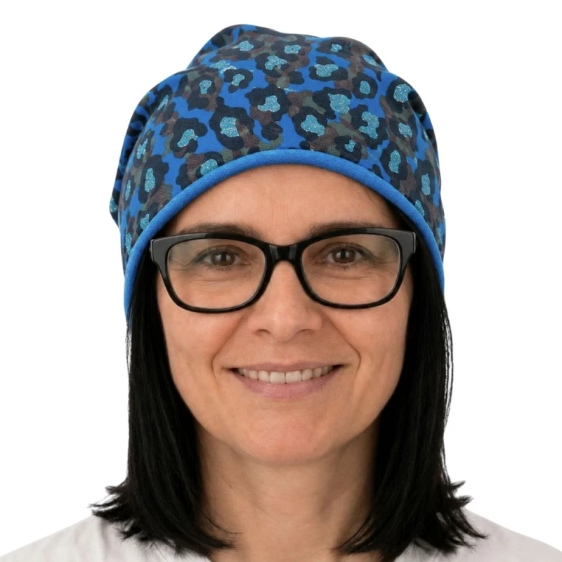 Czapka damska Beanie włoska cienka smerfetka chabrowa moro panterka