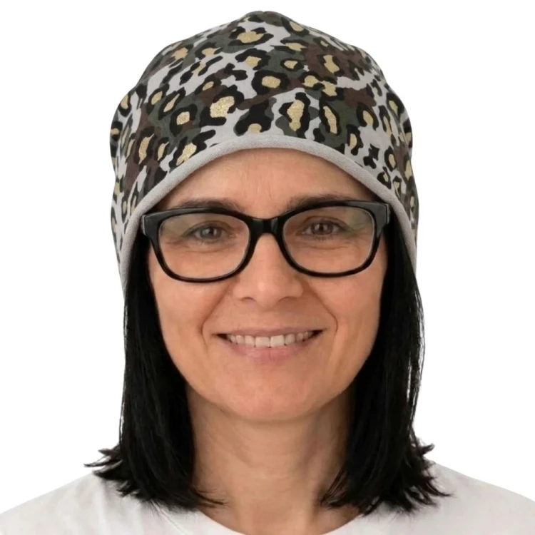 Czapka damska Beanie włoska cienka smerfetka jasnoszara moro panterka
