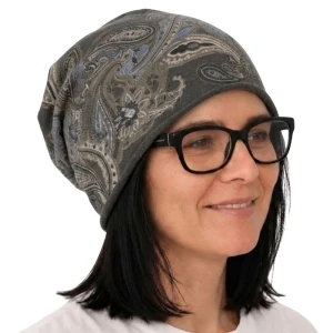 Czapka damska Beanie włoska cienka smerfetka brązowa we wzory