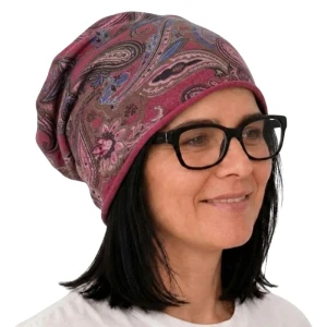 Czapka damska Beanie włoska cienka smerfetka różowa we wzory