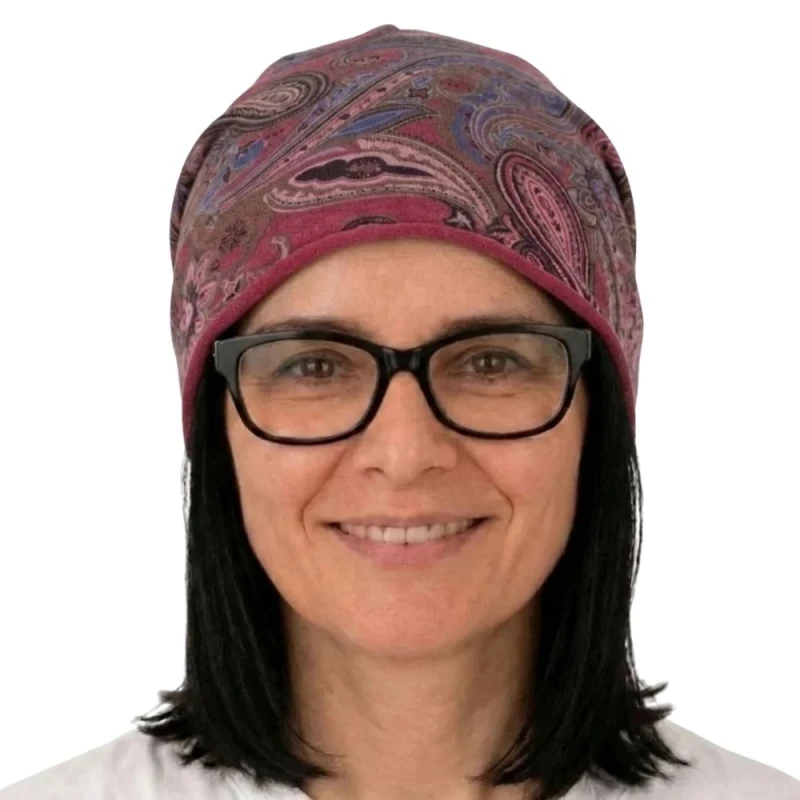 Czapka damska Beanie włoska cienka smerfetka różowa we wzory