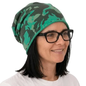 Czapka damska Beanie włoska cienka smerfetka zielona moro