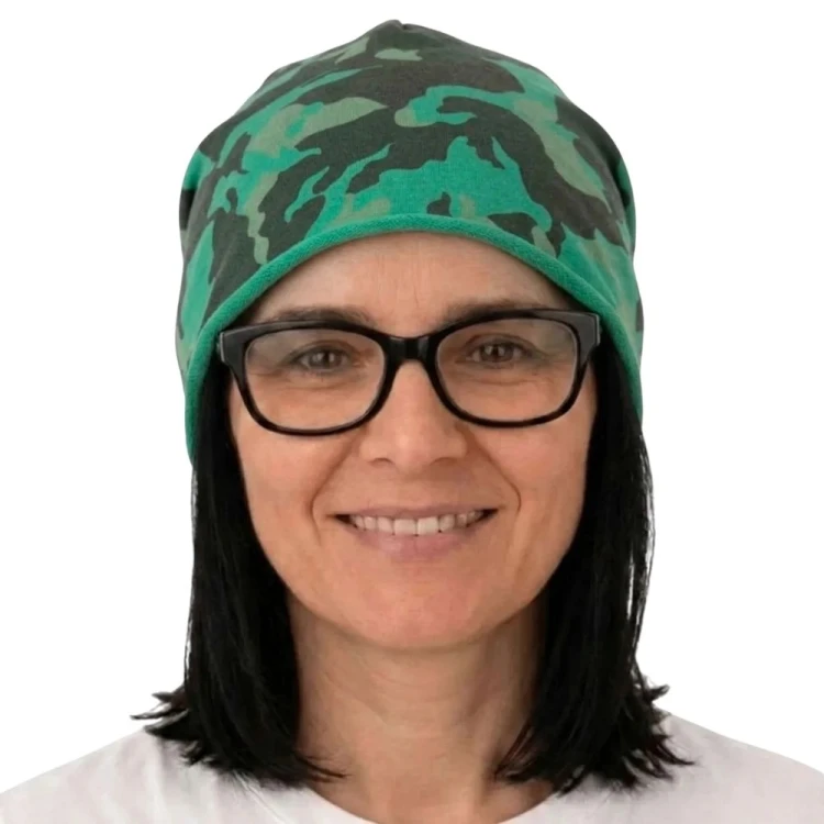 Czapka damska Beanie włoska cienka smerfetka zielona moro