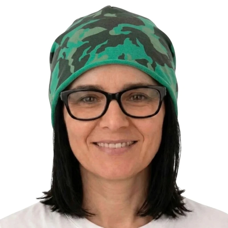 Czapka damska Beanie włoska cienka smerfetka zielona moro