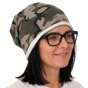Czapka damska Beanie włoska cienka smerfetka brązowo-zielona moro 