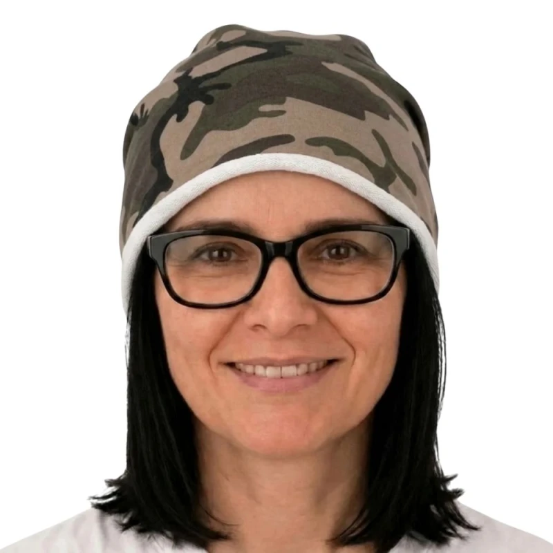 Czapka damska Beanie włoska cienka smerfetka brązowo-zielona moro