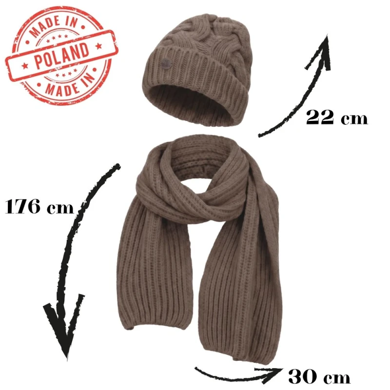 Komplet damski czapka i szal MIA – cappuccino
