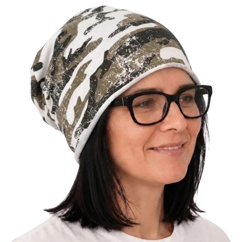 Czapka damska Beanie włoska cienka smerfetka kremowa moro