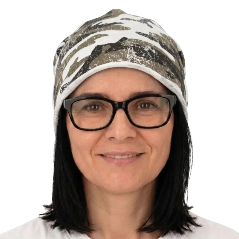 Czapka damska Beanie włoska cienka smerfetka kremowa moro