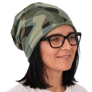 Czapka damska Beanie włoska cienka smerfetka zielona moro 