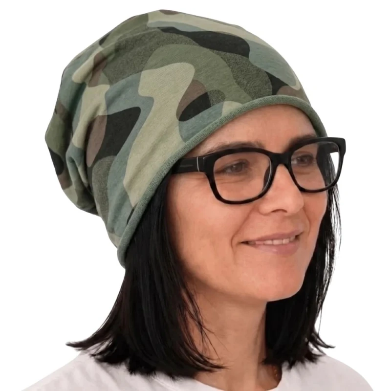 Czapka damska Beanie włoska cienka smerfetka zielona moro