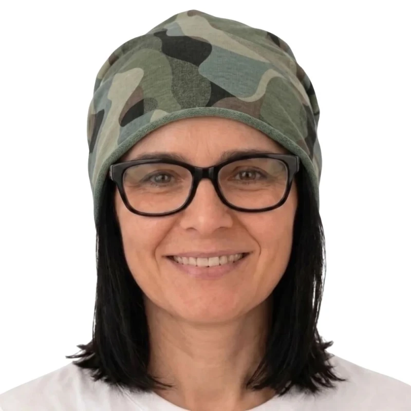Czapka damska Beanie włoska cienka smerfetka zielona moro