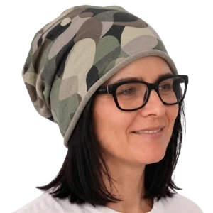 Czapka damska Beanie włoska cienka smerfetka beżowa moro  