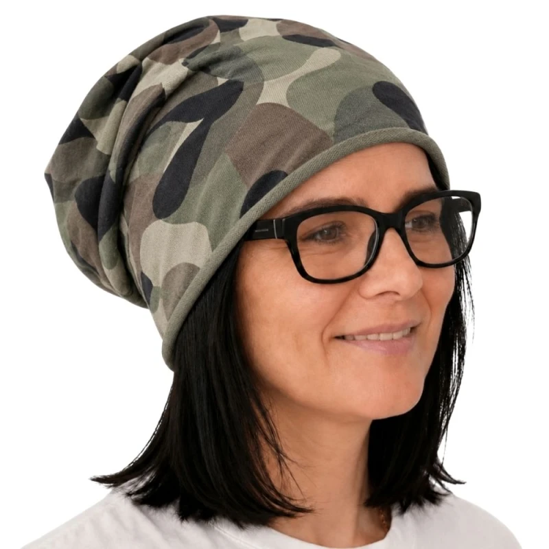 Czapka damska Beanie włoska cienka smerfetka khaki moro