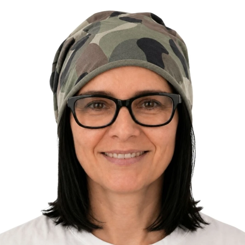 Czapka damska Beanie włoska cienka smerfetka khaki moro