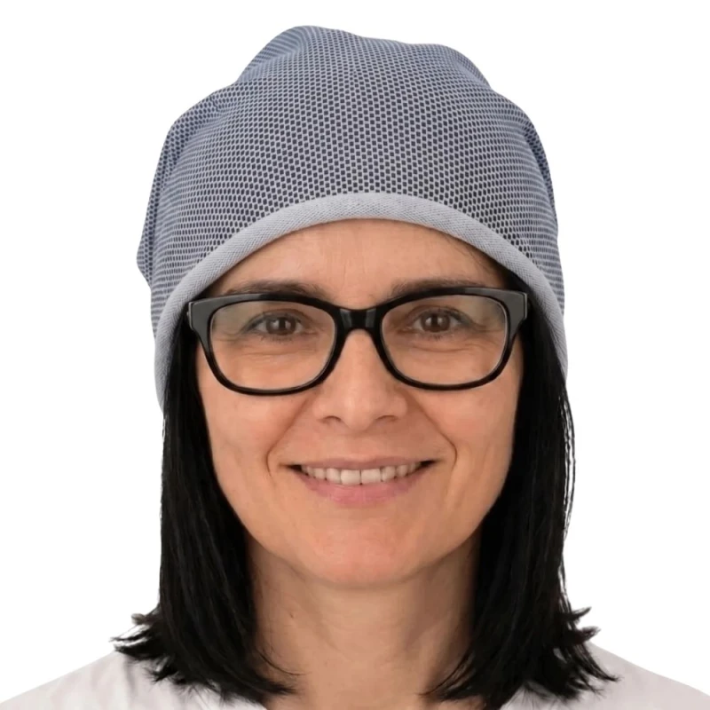 Czapka damska Beanie włoska cienka smerfetka szara w drobny wzór