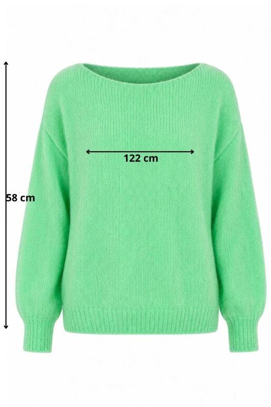 Sweter damski miętowy/zielony z domieszką moheru i wełny dekolt łódka Italy