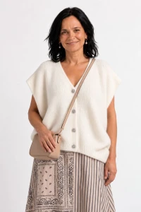 Sweter kamizelka damska kremowa 30% baby alpaka ozdobne guziki oversize Italy