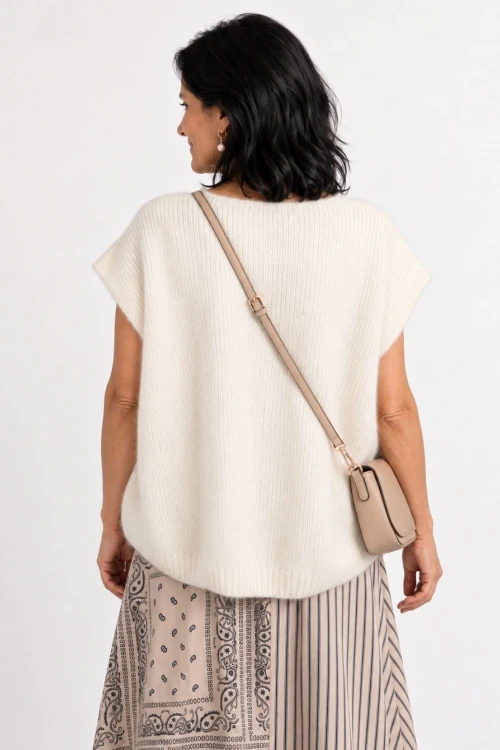 Sweter kamizelka damska kremowa 30% baby alpaka ozdobne guziki oversize Italy