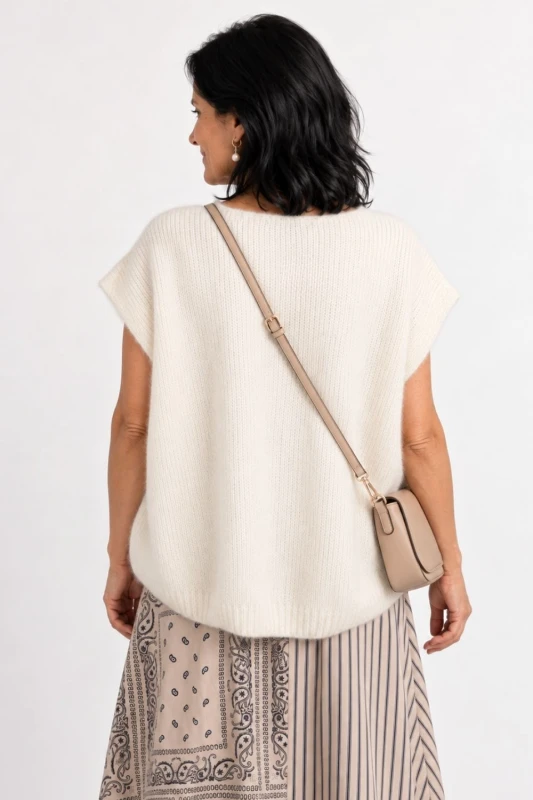 Sweter kamizelka damska kremowa 30% baby alpaka ozdobne guziki oversize Italy