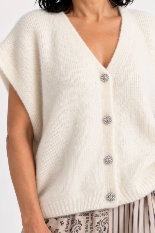 Sweter kamizelka damska kremowa 30% baby alpaka ozdobne guziki oversize Italy